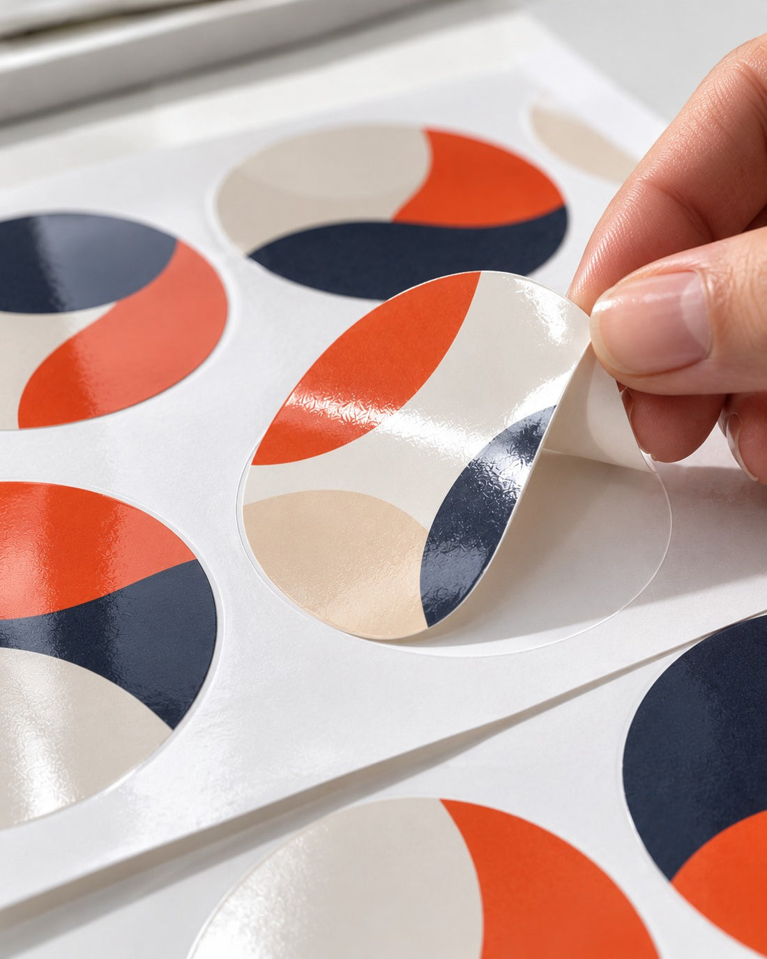 Peeling a laminated round sticker