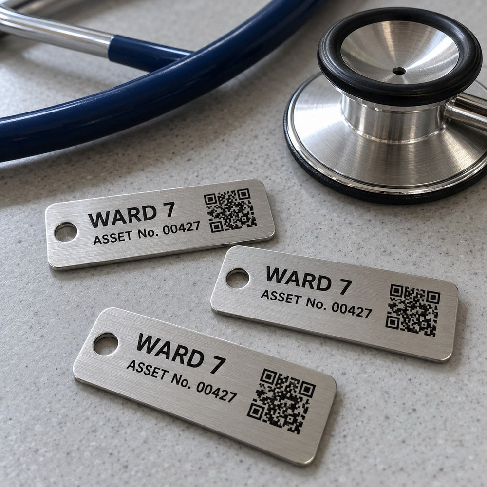 Engraved hospital ward asset tags
