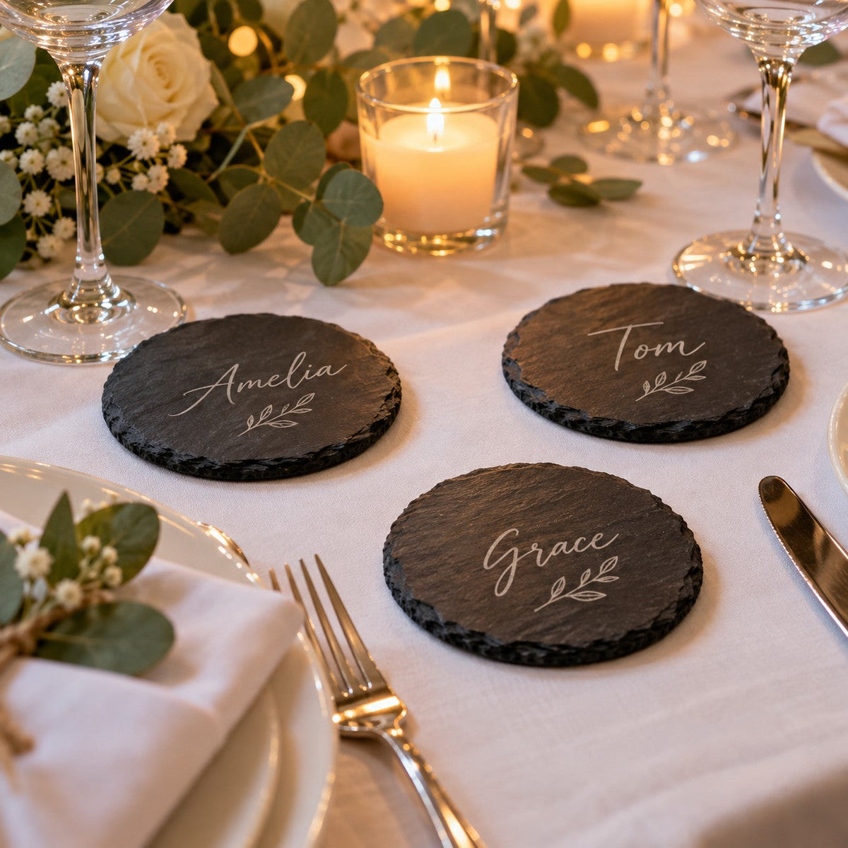 Engraved slate wedding place cards