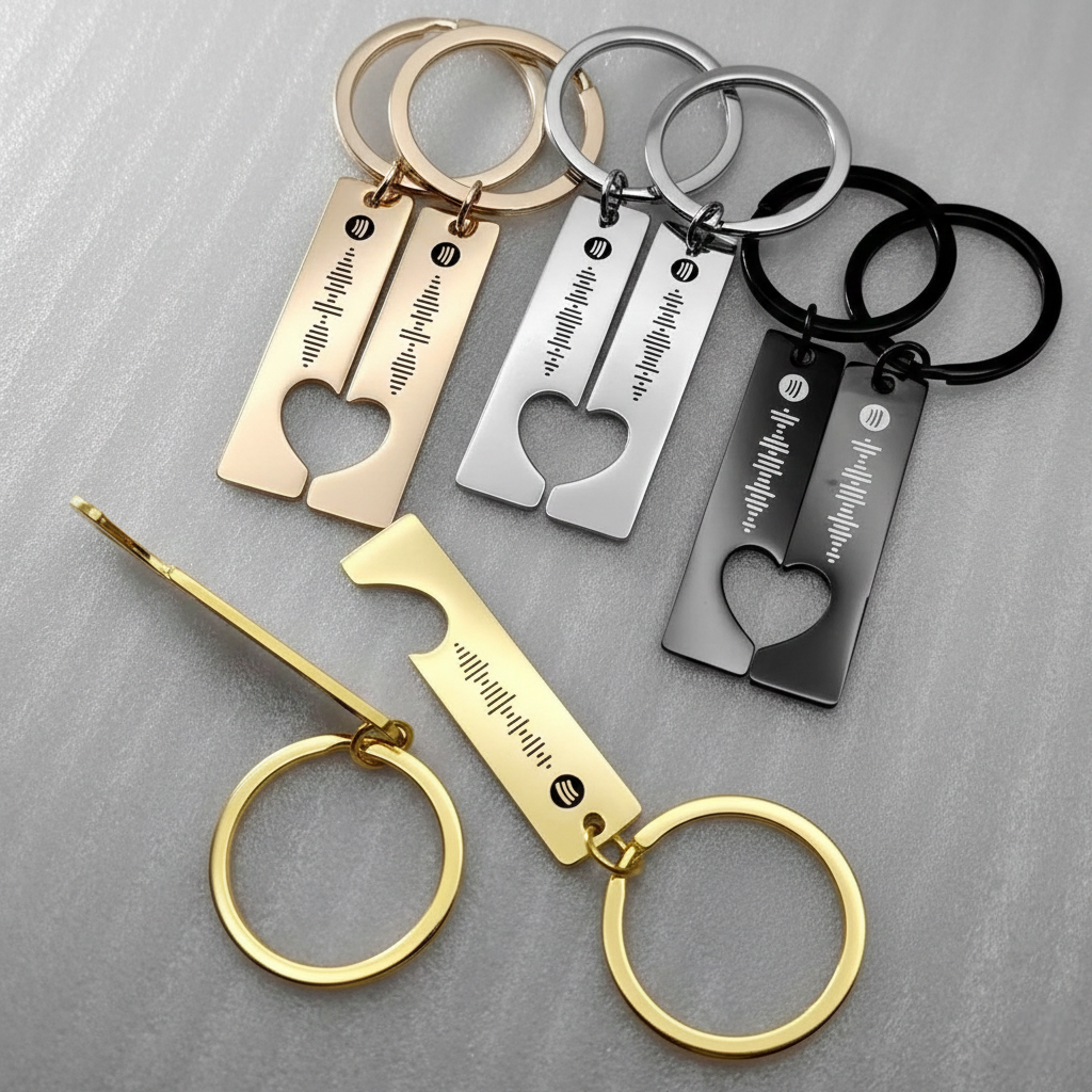 Personalised Scannable Heart Keychain Set – engraved keyring, photo 2 of 3