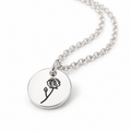 Silver birth flower disc necklace with an engraved June rose on a round disc pendant