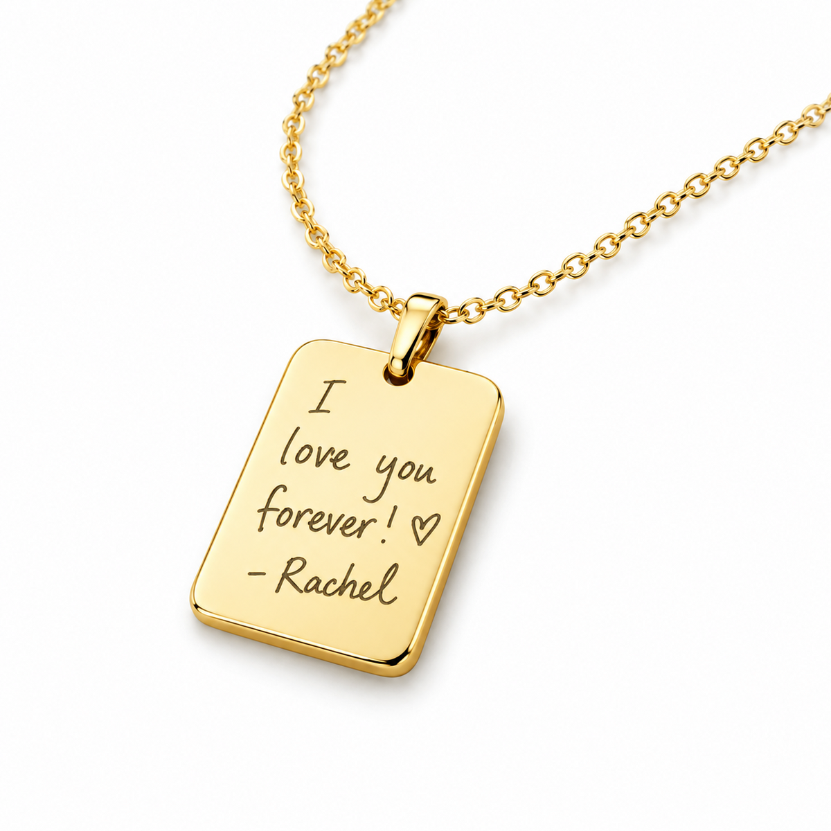 Custom engraved handwriting necklace in gold