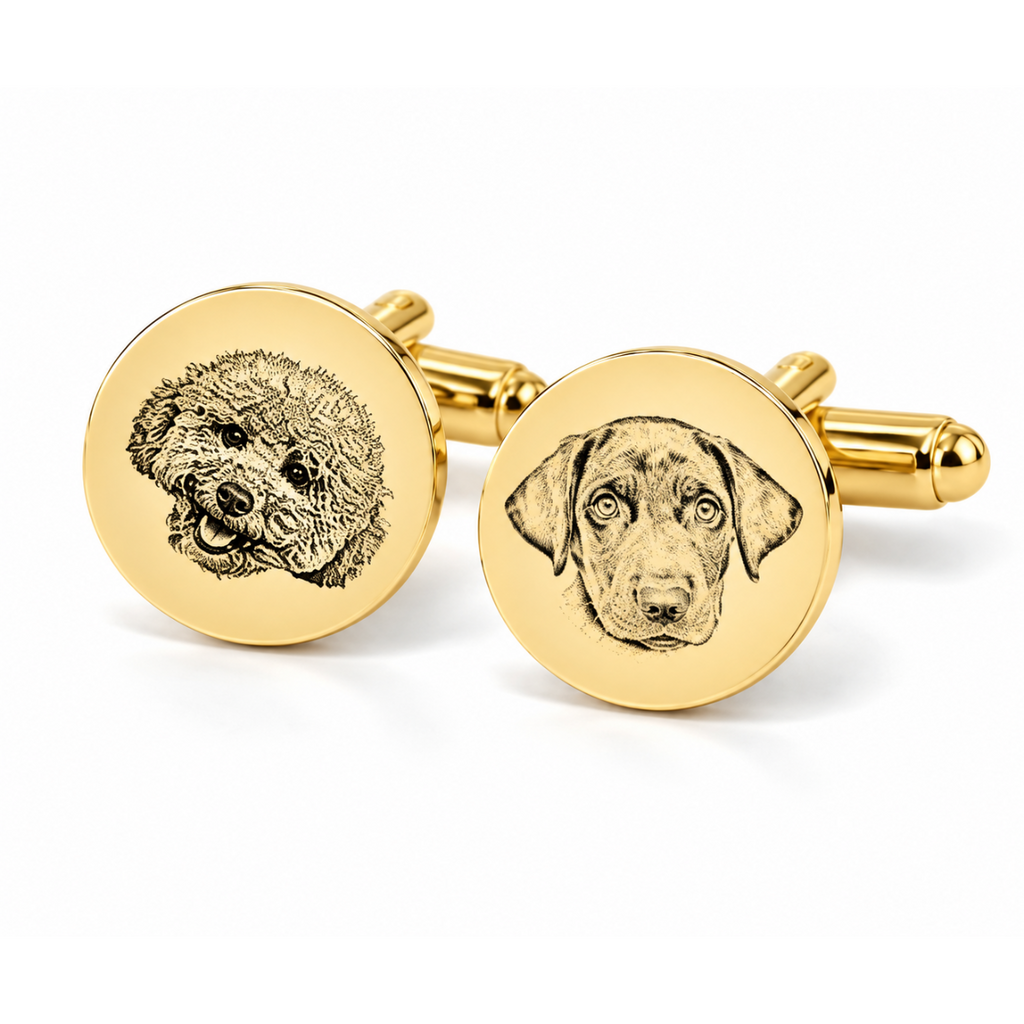 Custom pet portrait cufflinks in gold