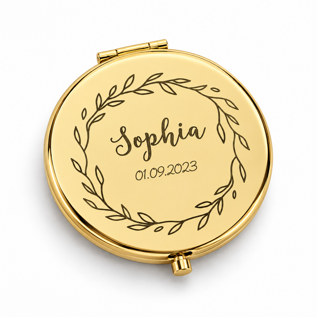 Personalised compact mirror in gold