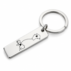Silver bar keychain engraved with UK and Australia outlines joined by a dotted line
