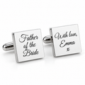 Personalised square cufflinks in polished silver engraved with Father of the Bride