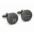 Personalised black gunmetal round wedding cufflinks engraved with initials and date