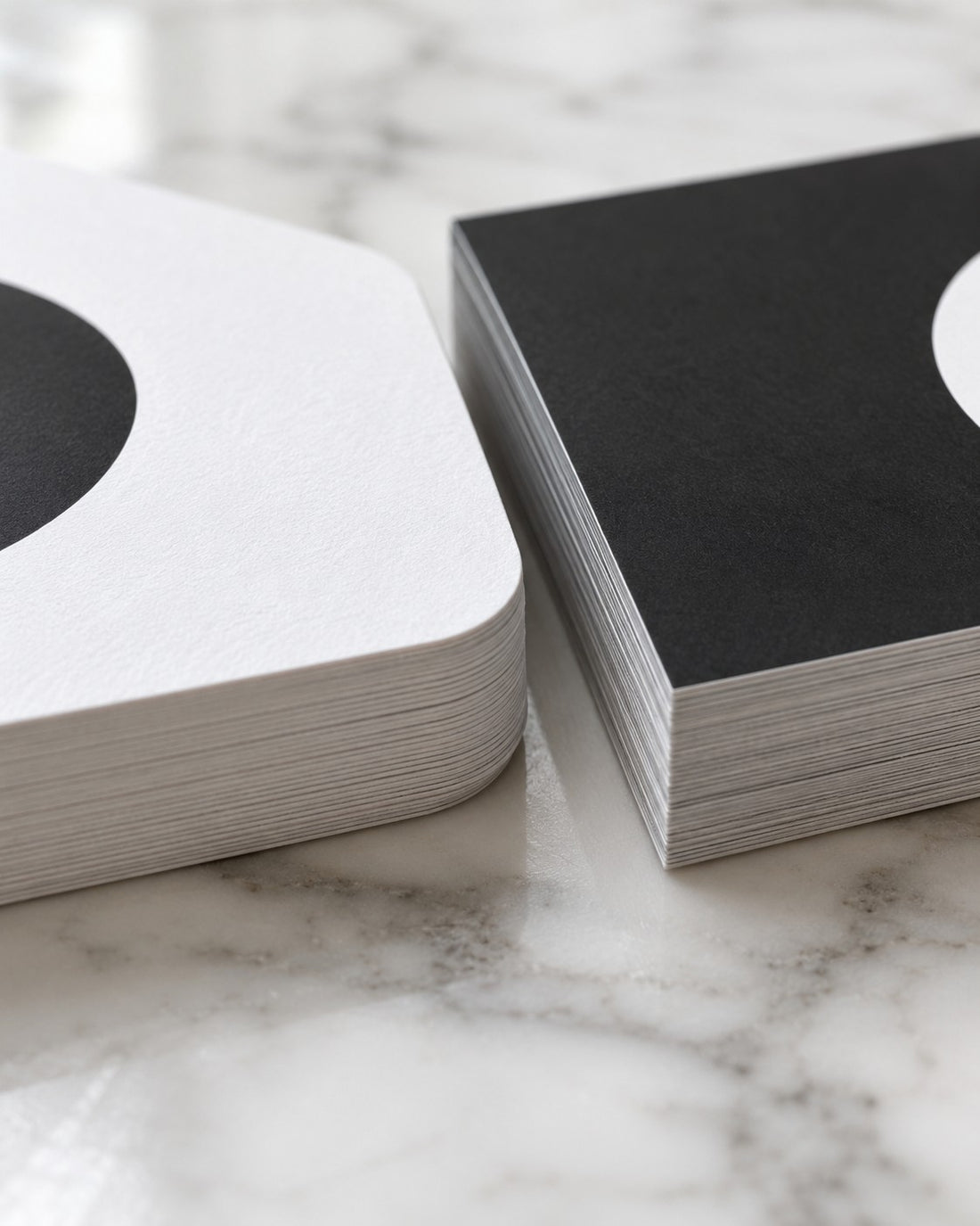 Thick 400gsm laminated business cards, square and rounded corners