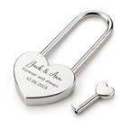 Personalised engraved heart love lock with key in polished silver - studio-main