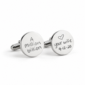 Silver round handwriting cufflinks with engraved handwritten message
