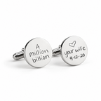 Silver round handwriting cufflinks with engraved handwritten message