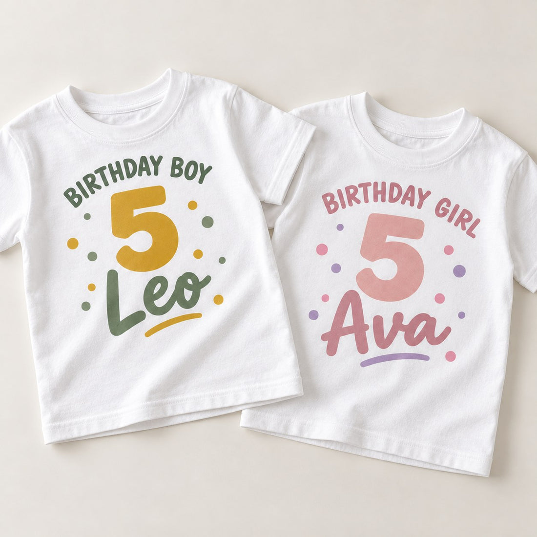Birthday Boy and Birthday Girl personalised kids t-shirt design options