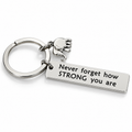 Never forget how strong you are silver bar keychain with elephant charm
