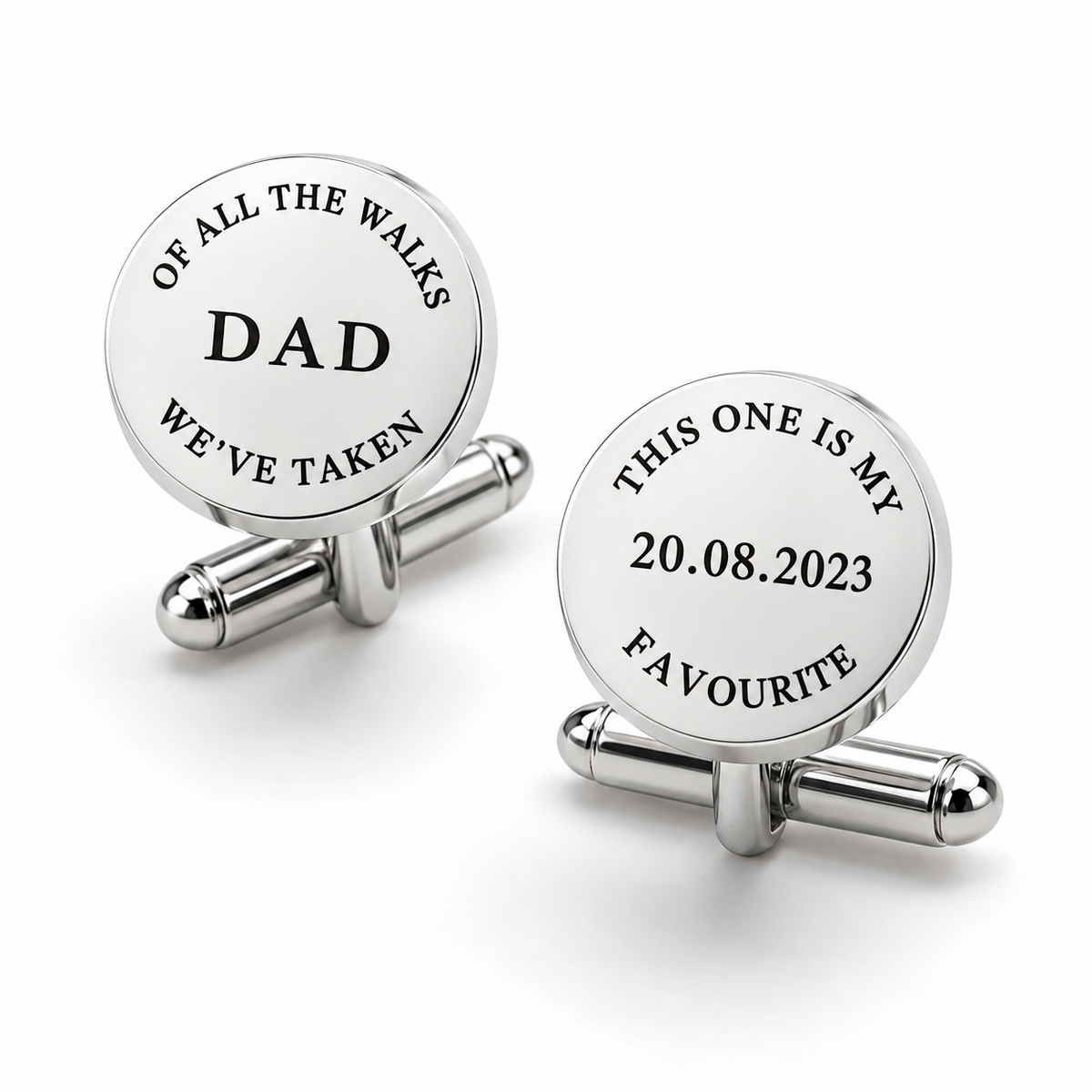 Of all the walks personalised silver cufflinks for Dad, engraved with wedding date