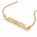 Personalised gold 3D bar necklace with engraved message