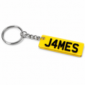 Personalised 4D number plate keychain, yellow with raised black characters