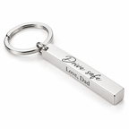 Personalised four-sided silver bar keychain engraved Drive safe, Love Dad