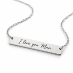 Personalised silver bar necklace engraved I love you Mum