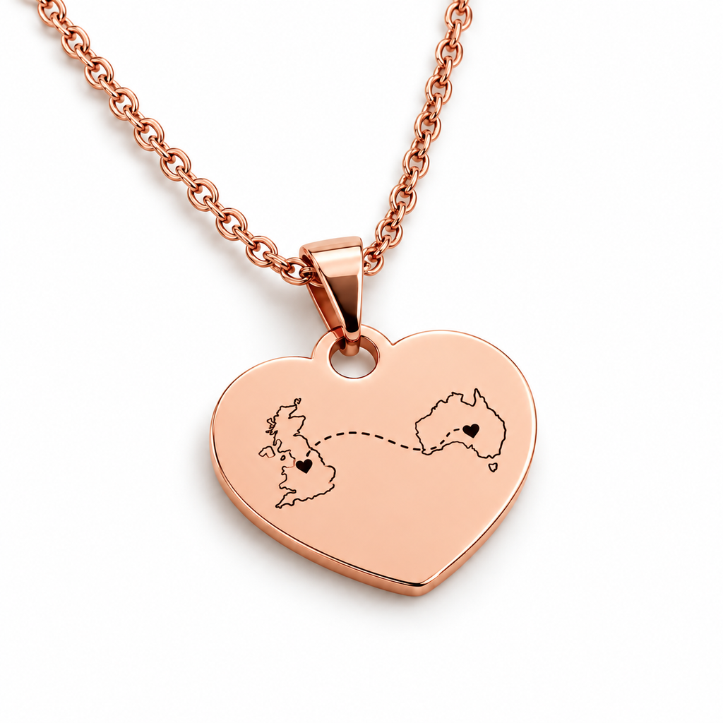 Personalised country heart necklace in rose gold