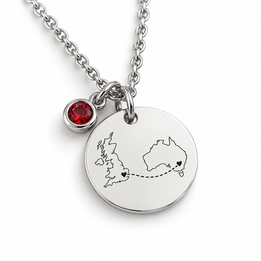 Personalised silver country necklace with birthstone - studio-main