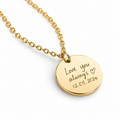 Personalised gold handwriting circle disc pendant necklace