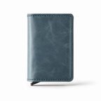 Blue-grey leather pop-up card wallet