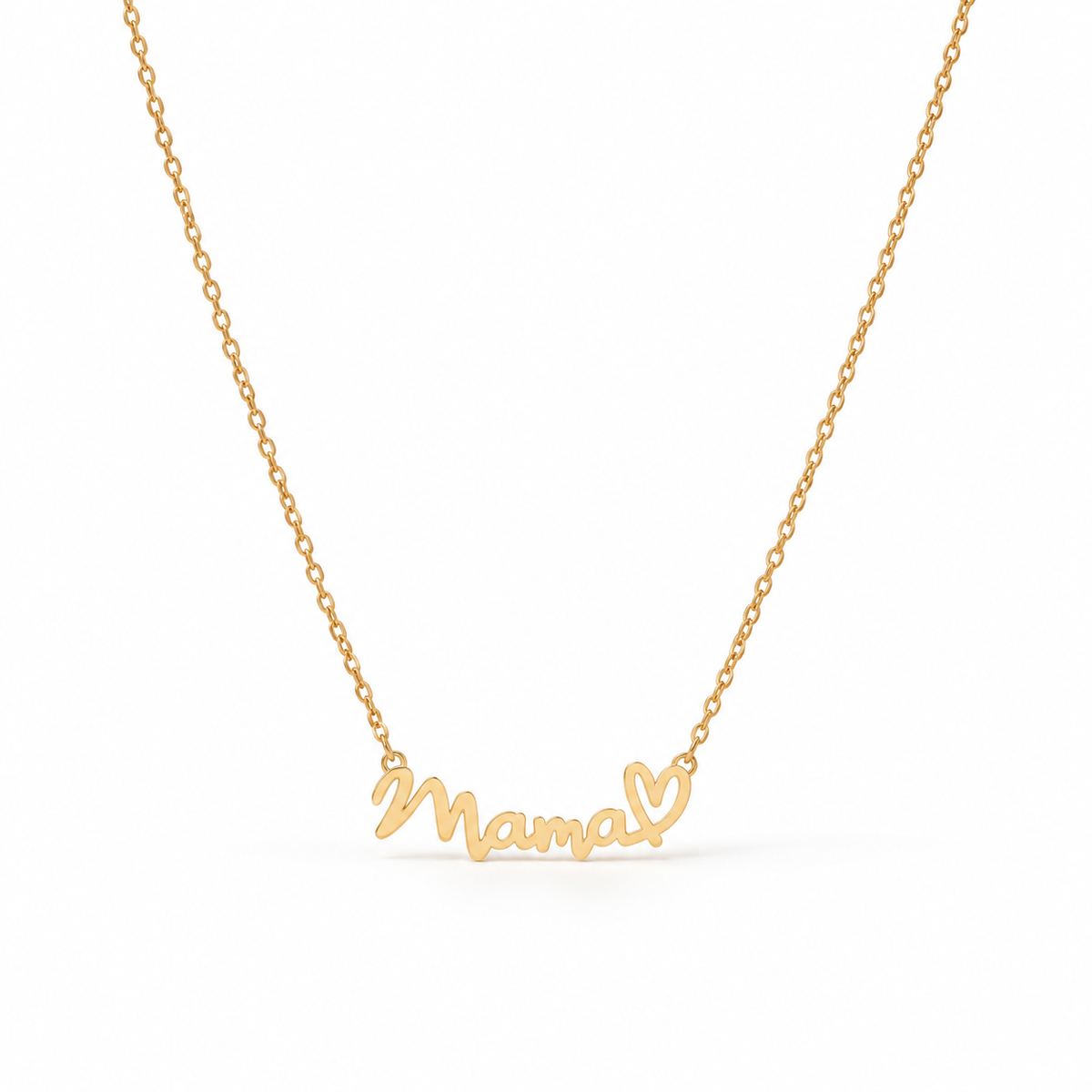 Personalised gold Mama script necklace with heart