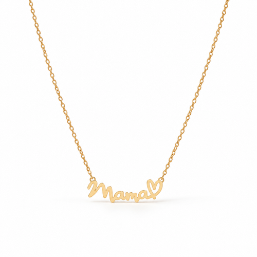 Personalised gold Mama script necklace with heart