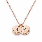Personalised rose gold initial and date disc necklace