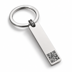 Personalised silver bar keychain engraved with a QR code