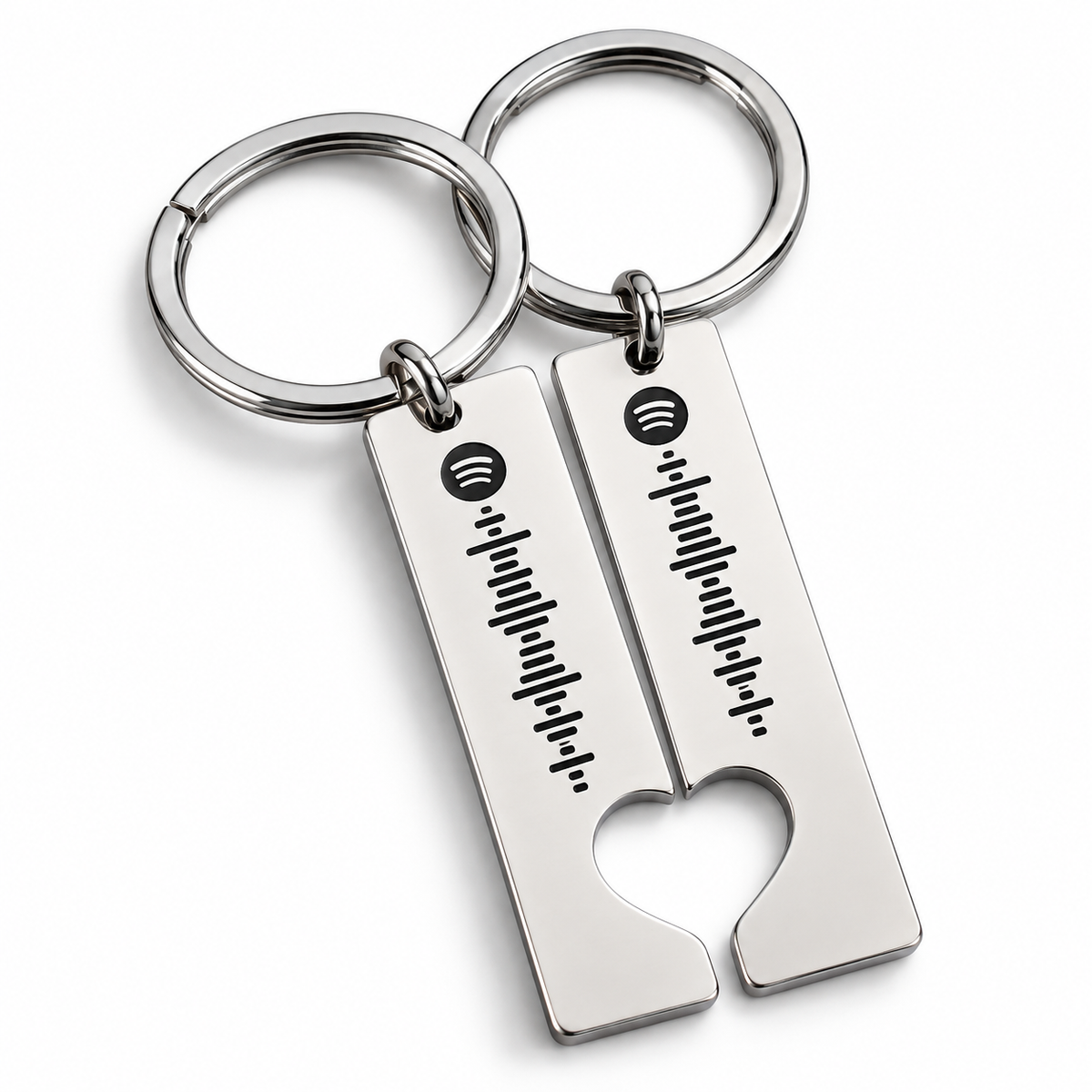 Personalised silver Spotify code heart keychain pair for couples