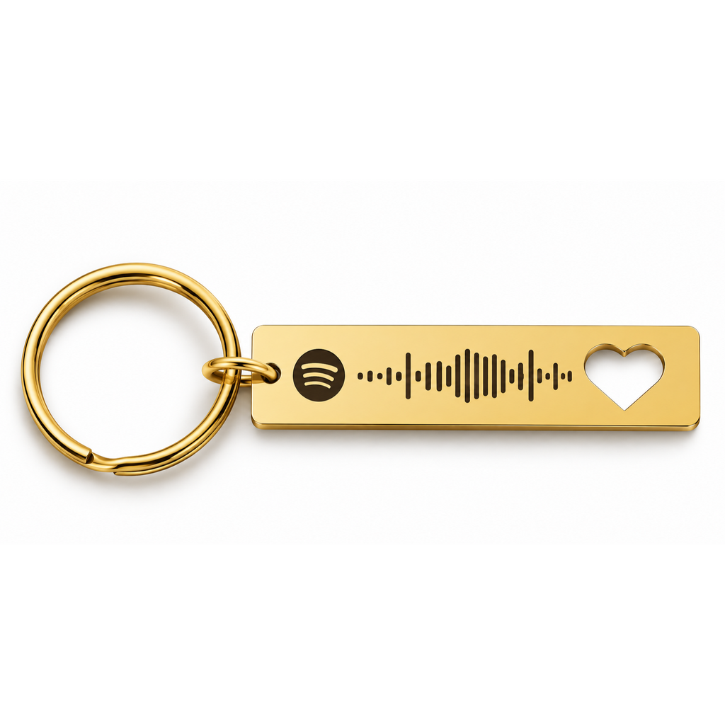 Personalised gold Spotify code keychain with heart cut-out