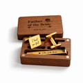 Personalised gold square cufflinks and tie clip set in walnut gift box