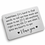 Personalised engraved silver metal wallet card with love message
