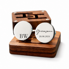 Personalised silver round cufflinks with walnut box