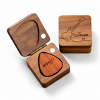 Personalised walnut wooden guitar pick box engraved with name