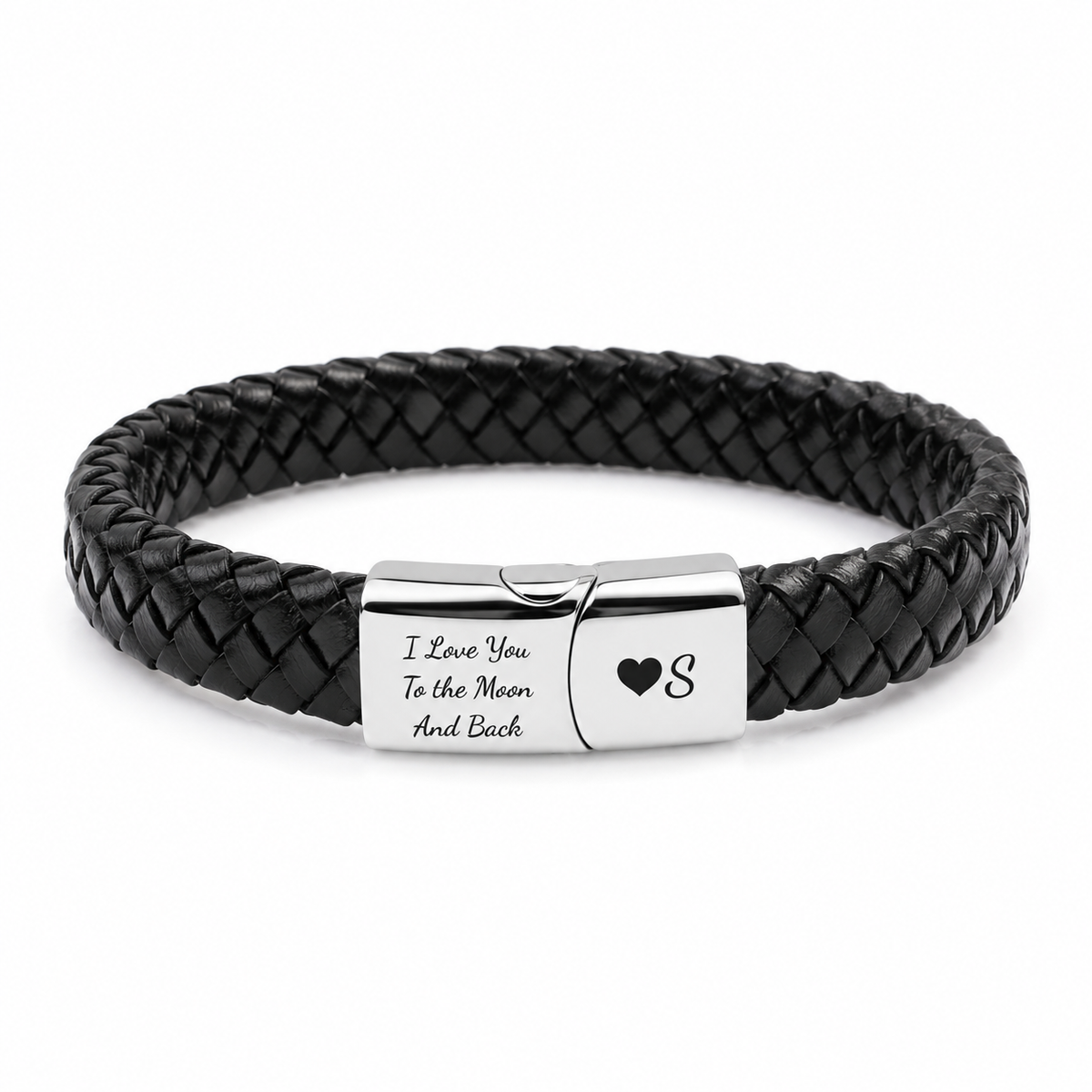 Personalised braided leather bracelet silver clasp - studio-main