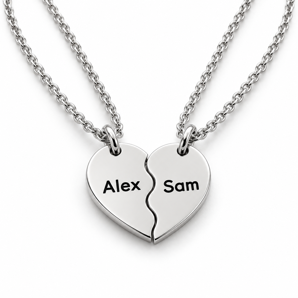 Personalised silver broken heart necklace set - studio-main