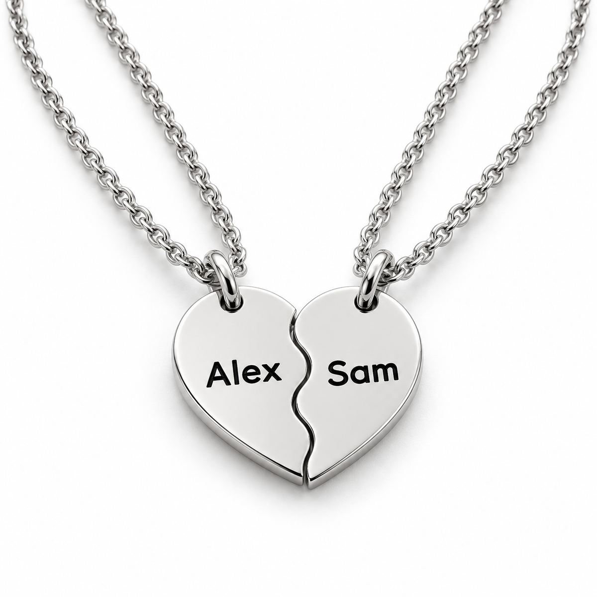 Personalised silver broken heart necklace set - studio-main