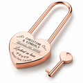 Personalised rose gold heart love padlock with long shackle and key