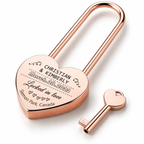 Personalised rose gold heart love padlock with long shackle and key