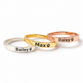 Personalised pet name rings with paw print in silver, gold and rose gold