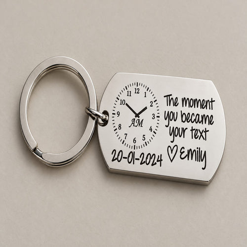 The moment you became keychain on a greige surface