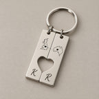 Personalised country keychain set on a greige surface
