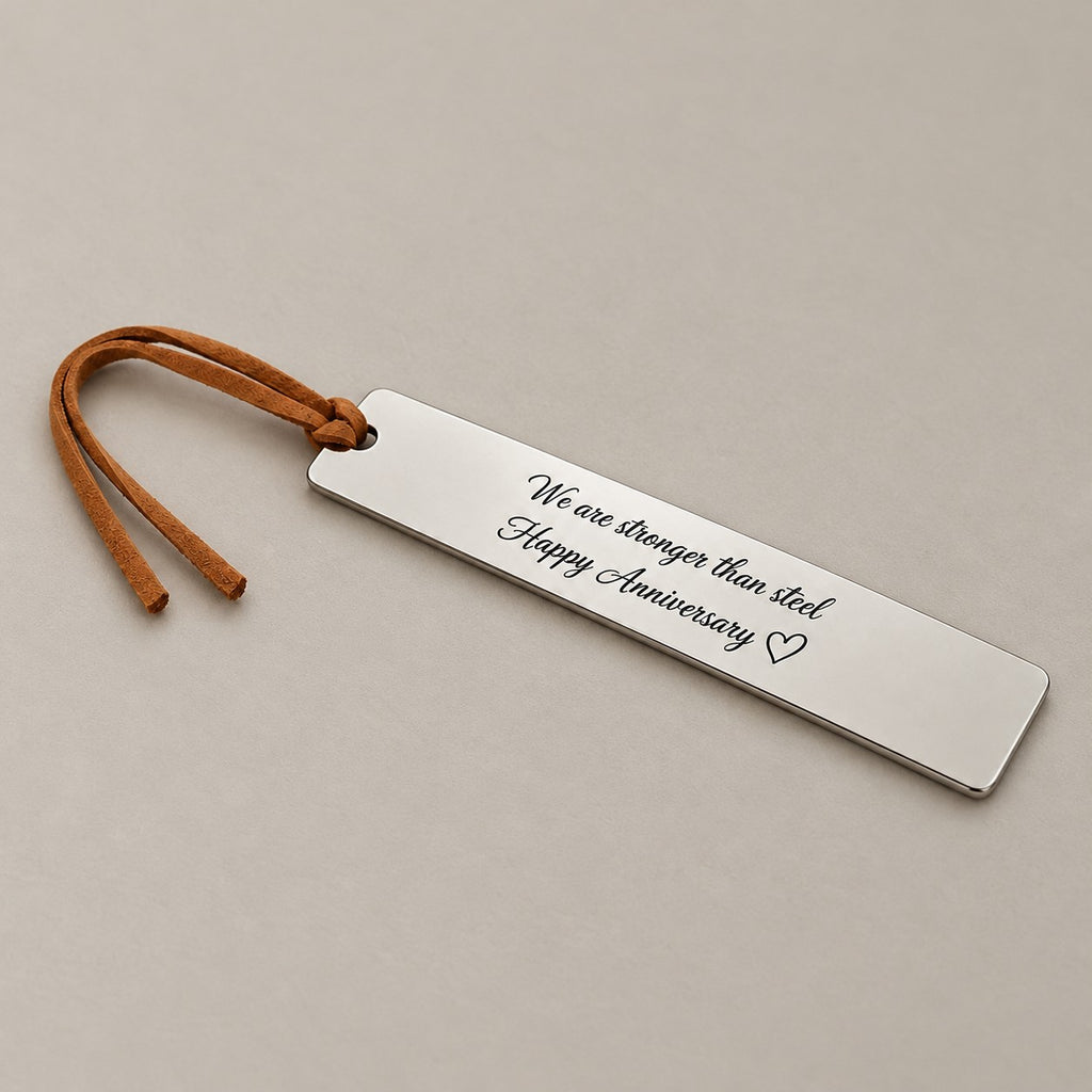 Personalised bookmark on a greige surface