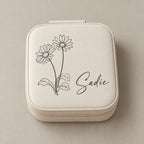 Personalised jewellery storage box on a greige surface