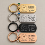 Moment birthstone keychain on a greige surface