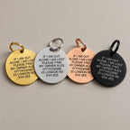 Personalised pet tags on a greige surface
