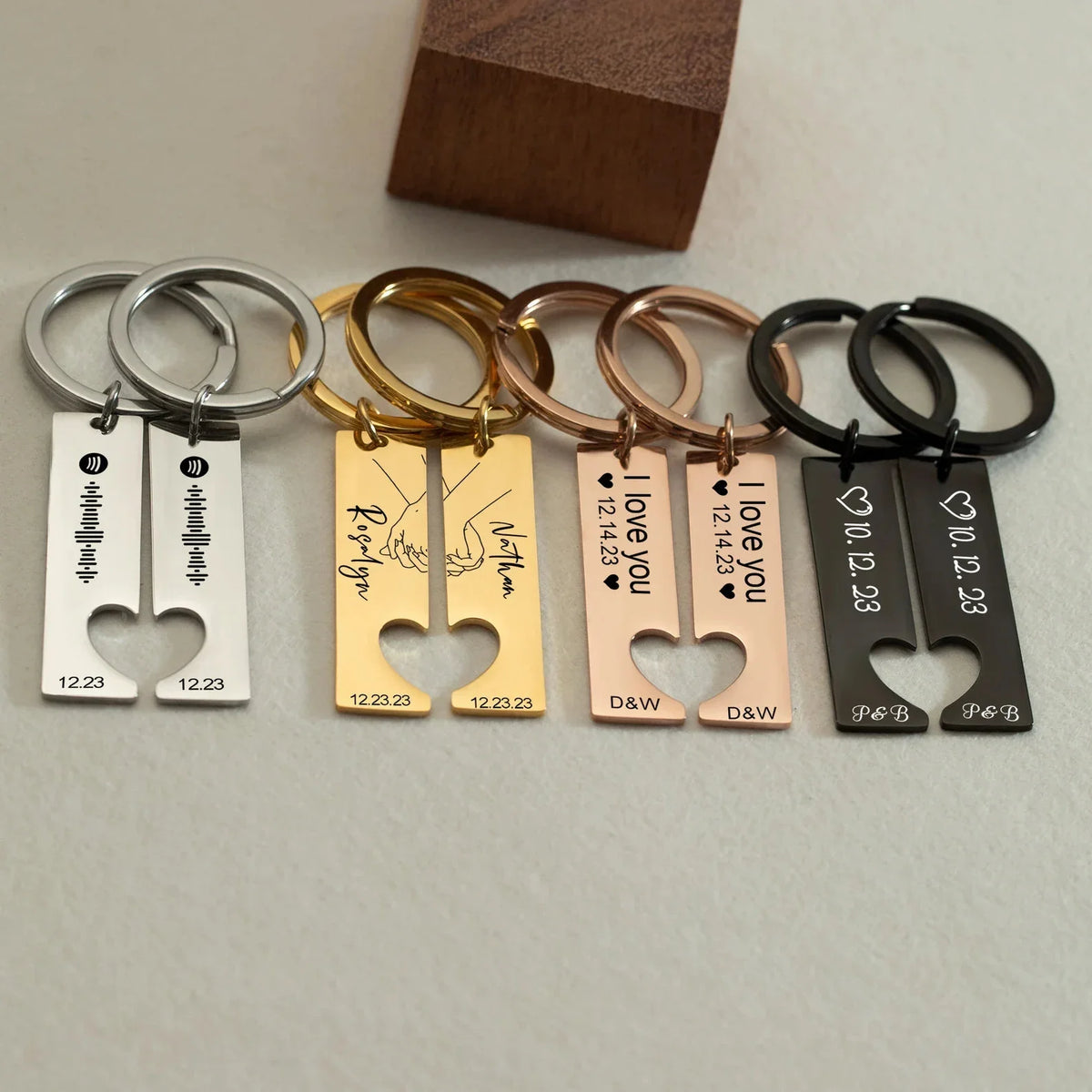 Personalised Scannable Couples Keychain Set – engraved keyring, photo 3 of 6