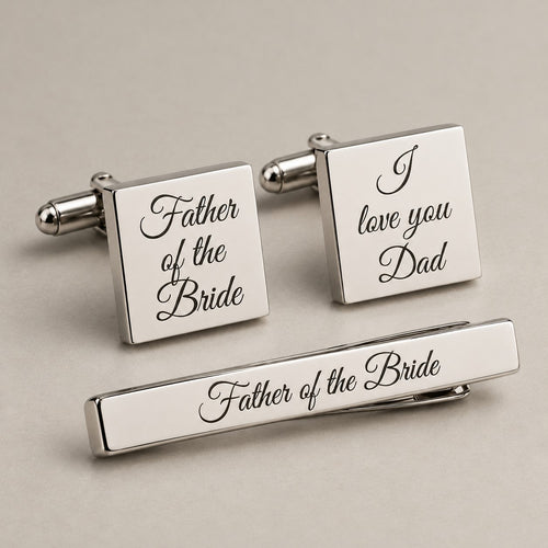 Personalised cufflinks and tie clip set